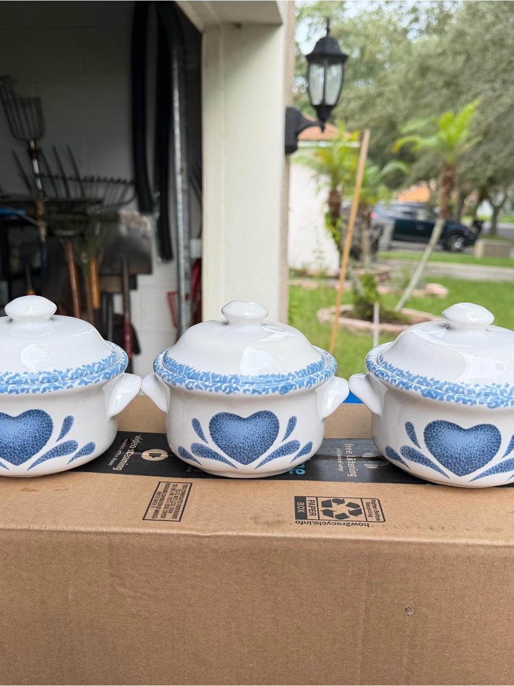 Blue Heart Ceramic Covered Casserole Dish - Set of 3